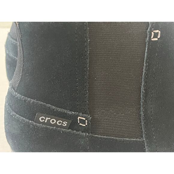 Women's Crocs Black Wedge Fall Winter Wedge Boot Booties Sz 7 - Picture 8 of 9